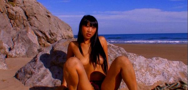  Hot asian Pornstar Sharon Lee stripping at the beach